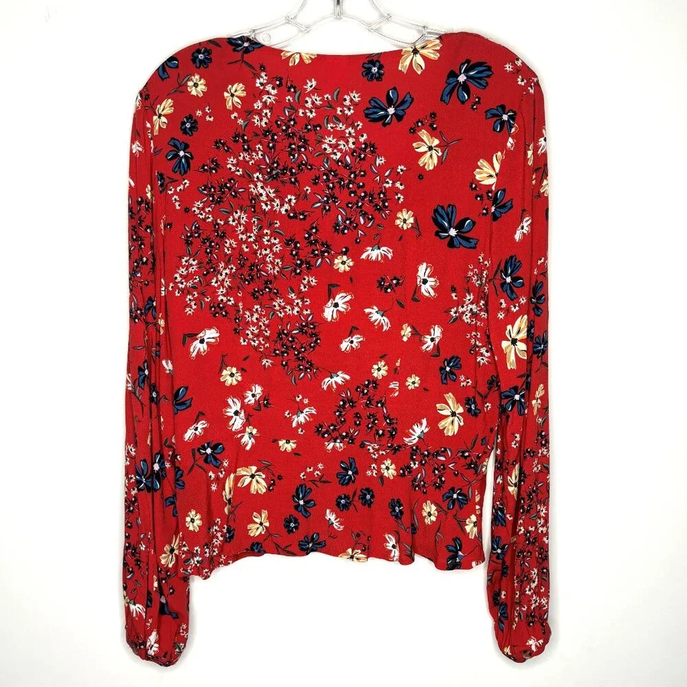 H&M Floral Long Sleeve Button Front Peplum Blouse, Size 8 - Picture 6 of 9